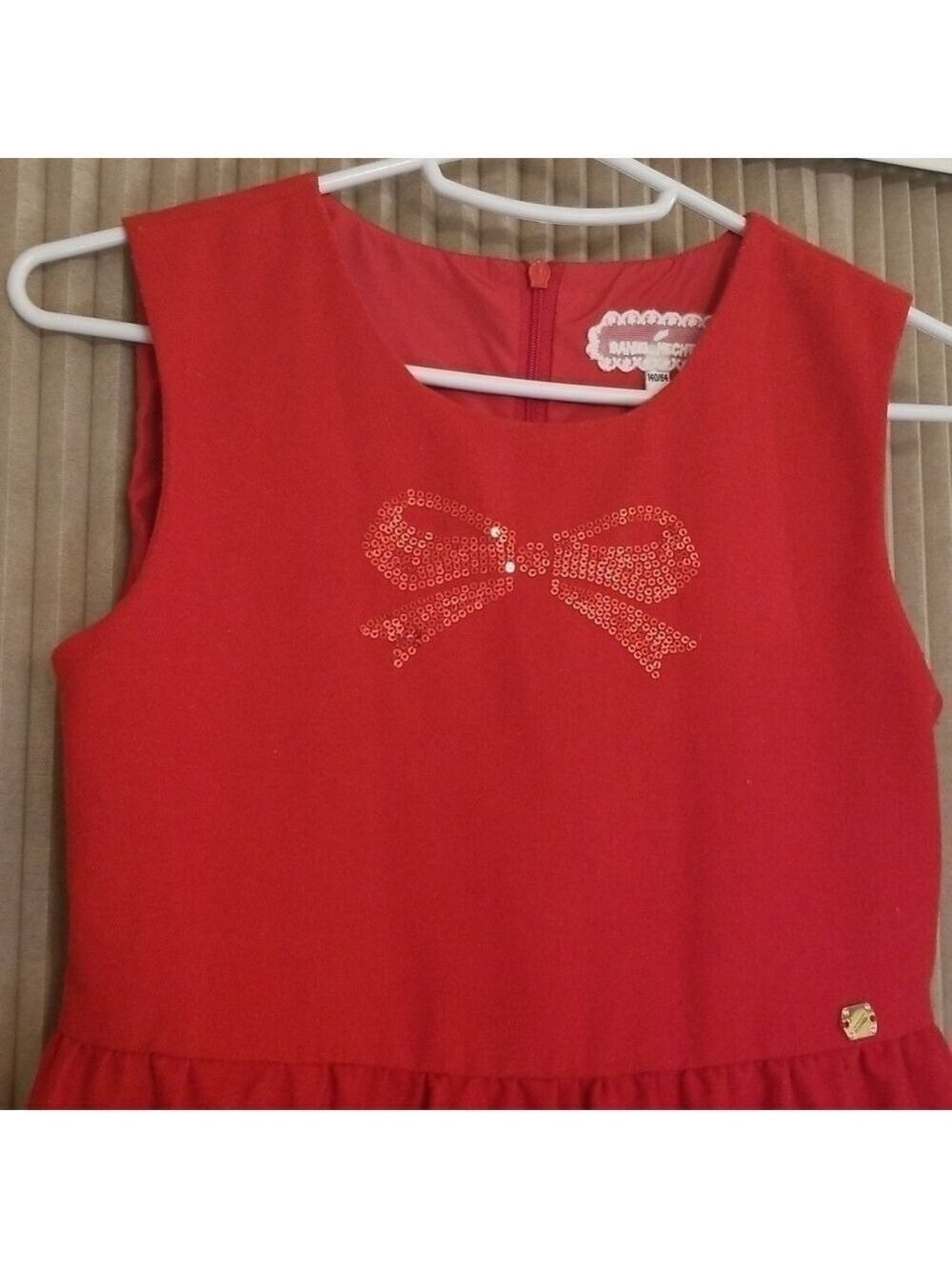Valentine dress Girls Sz 10 140/64 Vintage Red Dress Red Sequin Bow Sleeveless - Picture 3 of 12